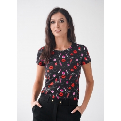 T-shirt Slim czarny Make-Up Print