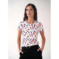 T-shirt Slim biały Make-Up Print